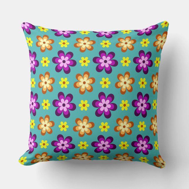 Cute Colourful Retro Flowers Big Throw Pillow (Front)