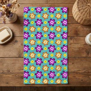 Cute Colourful Retro Flowers Hand towel