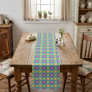 Cute Colourful Retro Flowers Large Table Runner