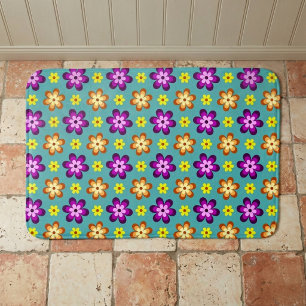 Cute Colourful Retro Flowers Medium Bath Mat