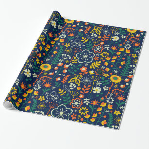 Cute Colourful Retro Flowers Seamless Pattern Wrapping Paper