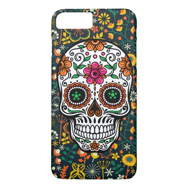 Cute Colourful Retro Flowers Sugar Skull Case-Mate iPhone Case (Back)