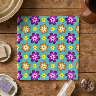 Cute Colourful Retro Flowers Washcloth Wash Cloth