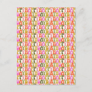 Cute Colourful Retro Happy Birthday Text Pattern   Postcard