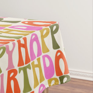 Cute Colourful Retro Happy Birthday Text Pattern  Tablecloth