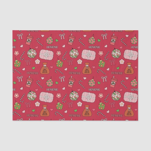 Cute Colourful Retro Red Christmas Tissue Paper (Front)