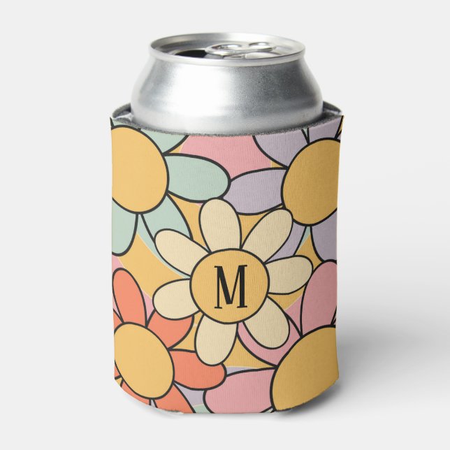 Cute colourful retro style daisy flowers can cooler (Can Front)
