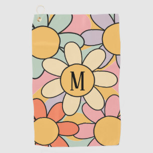 Cute colourful retro style daisy flowers golf towel