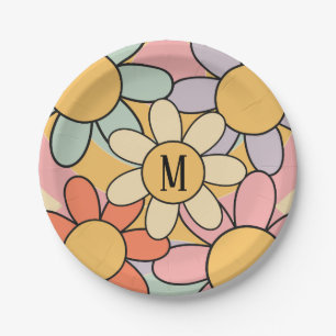 Cute colourful retro style daisy flowers paper plate