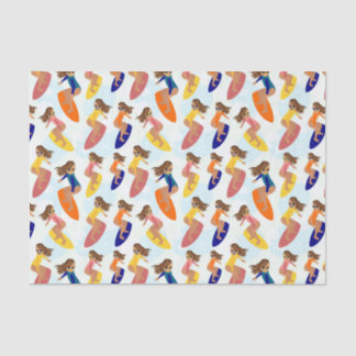 Cute Colourful Retro Summer Surfer Girl Pattern Tissue Paper
