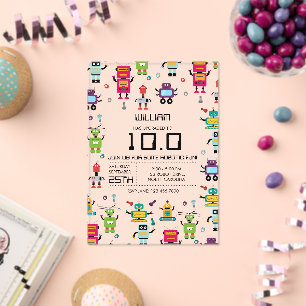 Cute Colourful Robot Kids Robots Birthday Party Acrylic Invitations