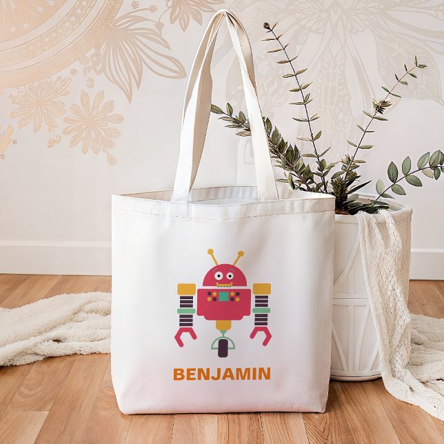 Cute Colourful Robot Kids Tote Bag (Creator Uploaded)