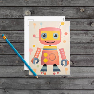 Cute Colourful Robot Postcard for Kids