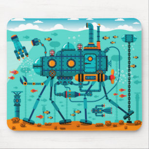 Cute Colourful Robot Underwater Scene Mouse Pad