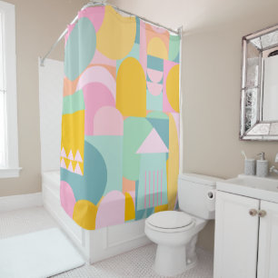 Cute Colourful Scandinavian Geometric Shape Collag Shower Curtain