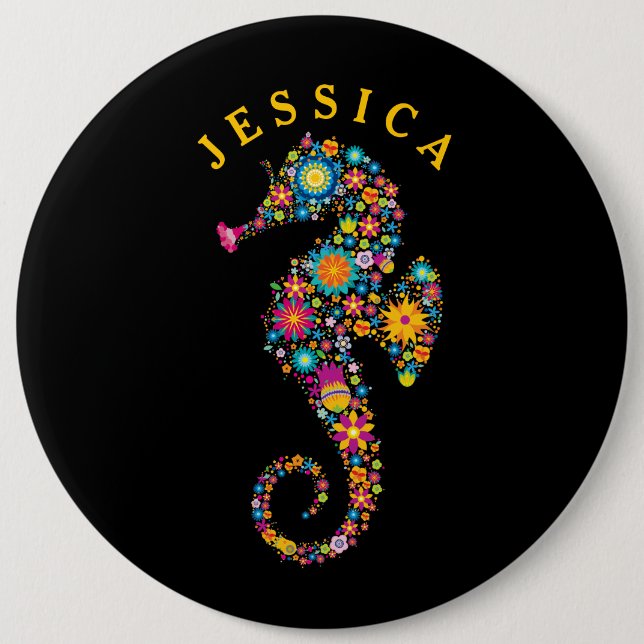 Cute Colourful Sea Horse Floral Illustration 6 Cm Round Badge (Front)