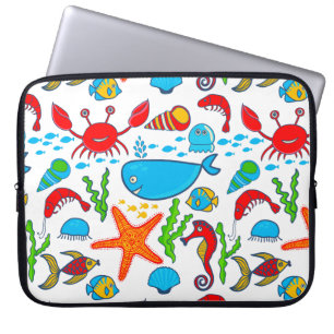 Cute Colourful Sea-life Illustration Pattern 2 Laptop Sleeve
