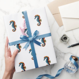 Cute Colourful Seahorse Under The Sea Nautical Wrapping Paper