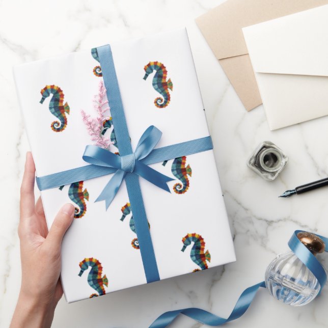 Cute Colourful Seahorse Under The Sea Nautical Wrapping Paper (Gifting)