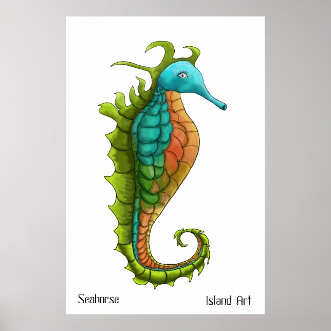 Cute & Colourful Seahorse Watercolor Print (Front)