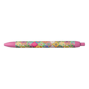 Cute colourful seamless decorative pattern black ink pen