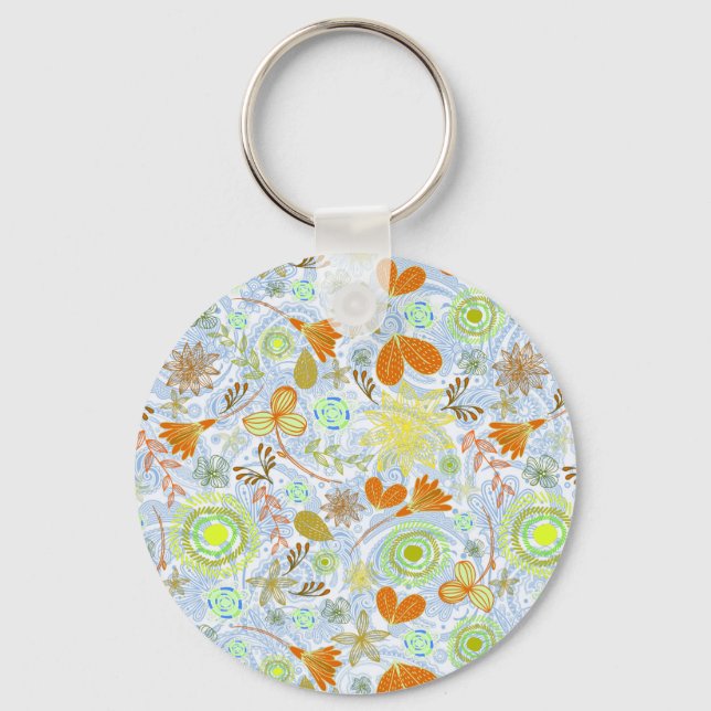 Cute colourful seamless flowers patterns throw pil key ring (Front)