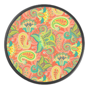 Cute colourful seamless paisley pattern hockey puck