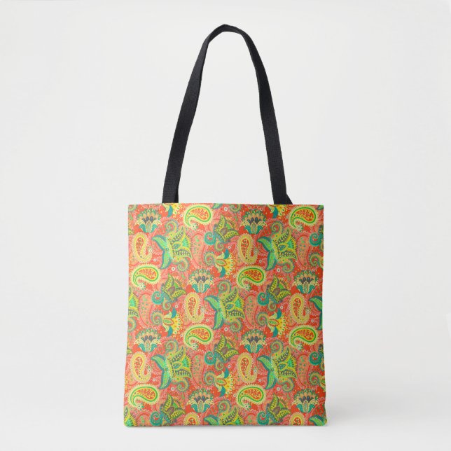 Cute colourful seamless paisley pattern tote bag (Front)