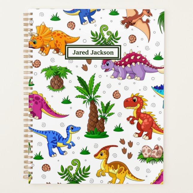 Cute Colourful Seamless Pattern Dinosaur  Planner (Front)