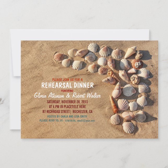 cute colourful seashells beach rehearsal dinner invitation (Front)