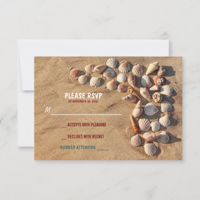 cute colourful seashells beach wedding RSVP cards (Front)