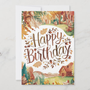Cute Colourful Season Autumn Fall Happy Birthday Card