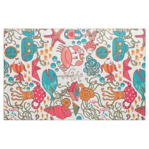 Cute Colourful See-Life Illustration Pattern 2 Fabric