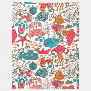 Cute Colourful See-Life Illustration Pattern 2 Fleece Blanket