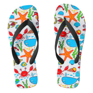 Cute Colourful See-life Illustration Pattern 2 Jandals
