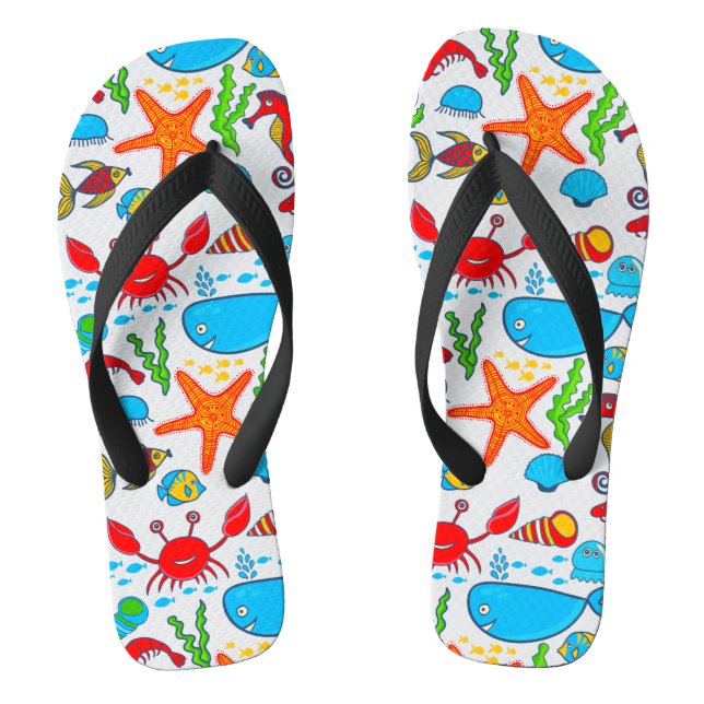Cute Colourful See-life Illustration Pattern 2 Jandals (Footbed)