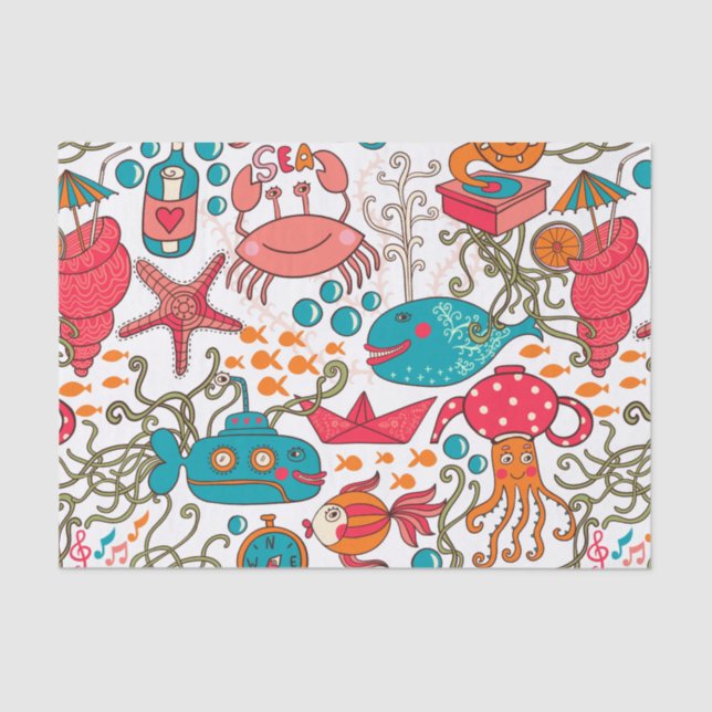 Cute Colourful See-Life Illustration Pattern 2 Tissue Paper (Front)