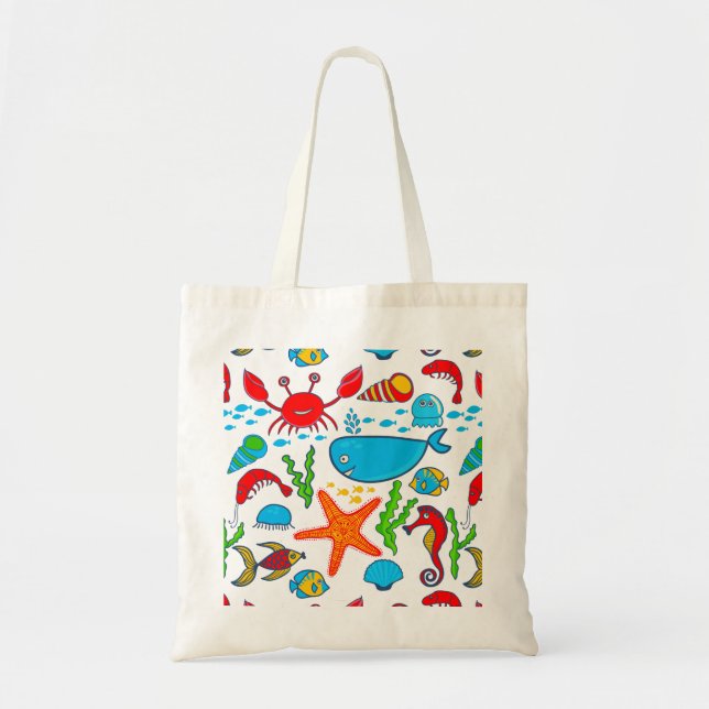 Cute Colourful See-life Illustration Pattern 2 Tote Bag (Front)
