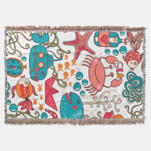Cute Colourful See-Life Illustration Pattern 2a Throw Blanket