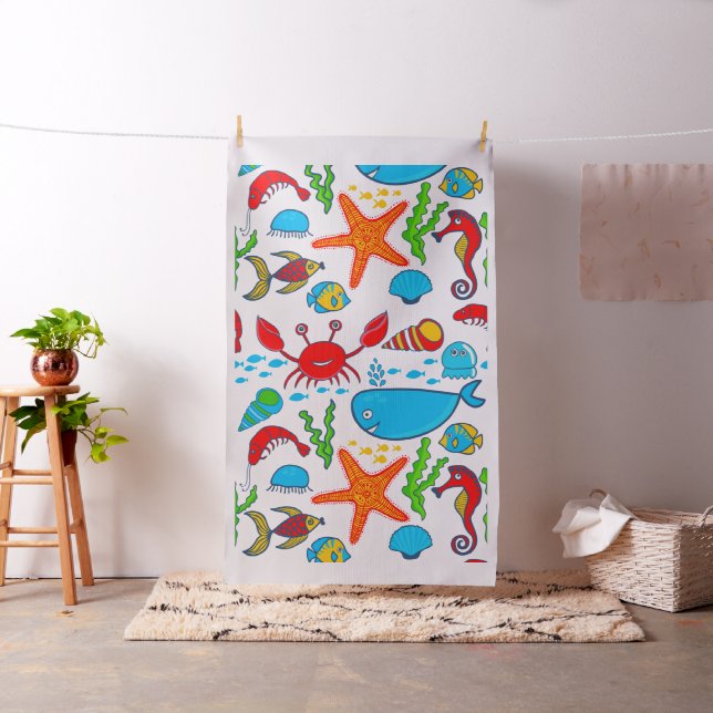 Cute Colourful See-life Illustration Pattern Fabric (In Situ)