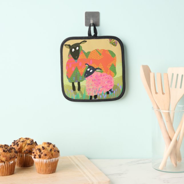 Cute Colourful Sheep Oven Mitt Pot Holder (Insitu(Hanging))