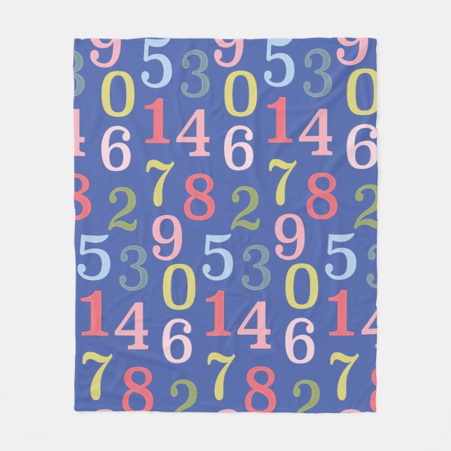 Cute Colourful Simple Numbers Pattern Blue Fleece Blanket (Front)
