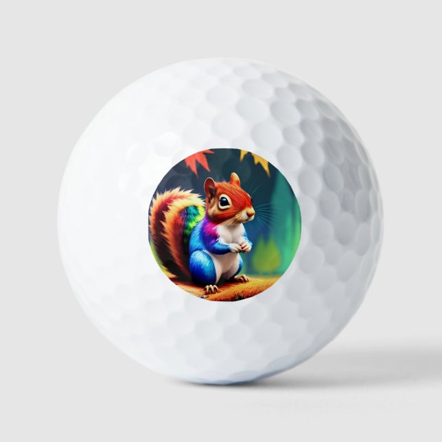 Cute Colourful Sitting Squirrel Golf Balls (Front)