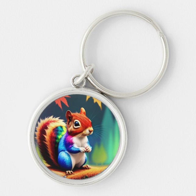 Cute Colourful Sitting Squirrel Key Ring (Front)
