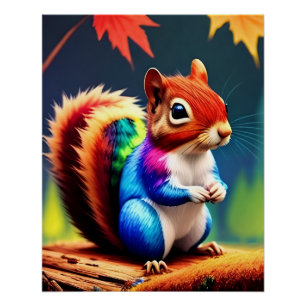 Cute Colourful Sitting Squirrel Poster