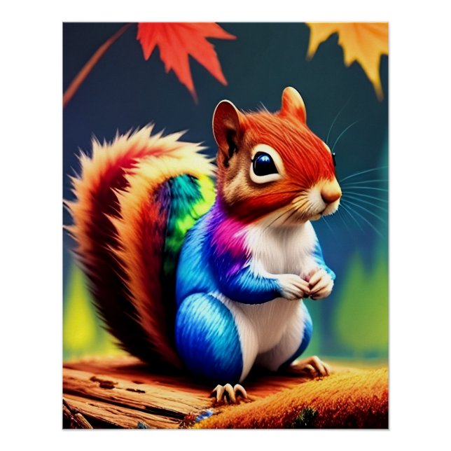 Cute Colourful Sitting Squirrel Poster (Front)