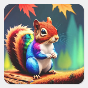 Cute Colourful Sitting Squirrel Square Sticker