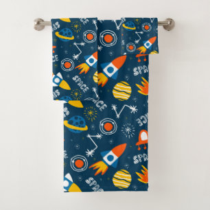 Cute Colourful Space Adventures Pattern Bath Towel Set