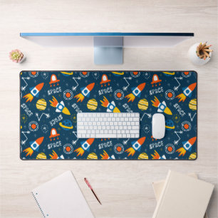 Cute Colourful Space Adventures Pattern Desk Mat