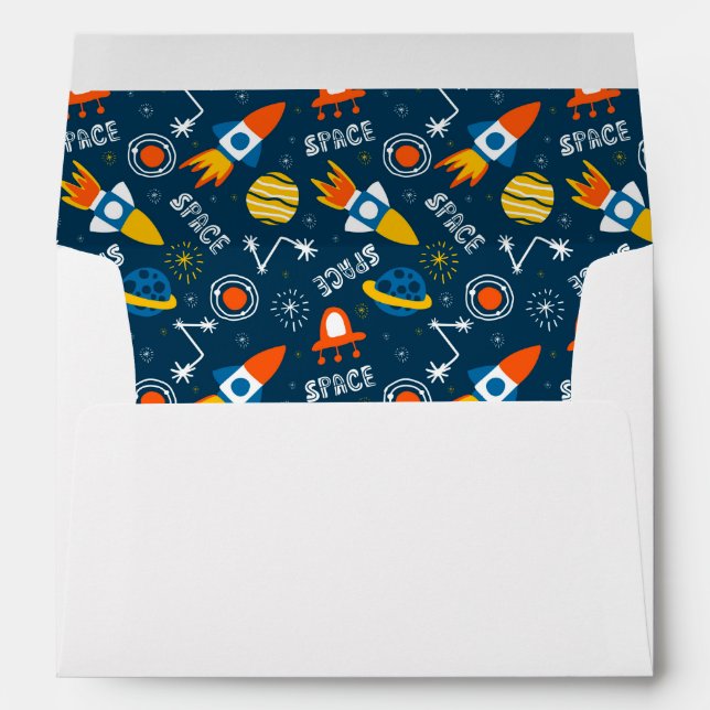 Cute Colourful Space Adventures Pattern Envelope (Back (Bottom))